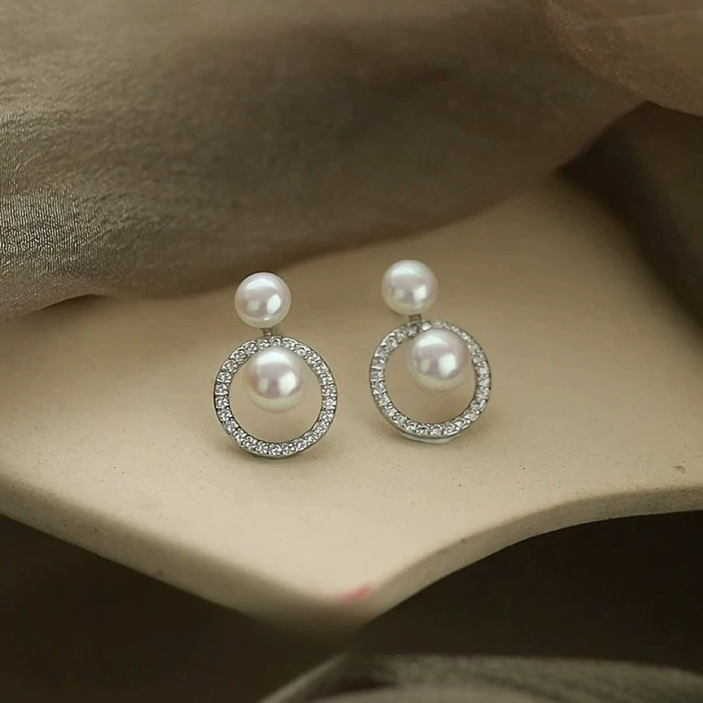 STELLA MARGARITA double freshwater pearl earrings with sparkling crystal circle design