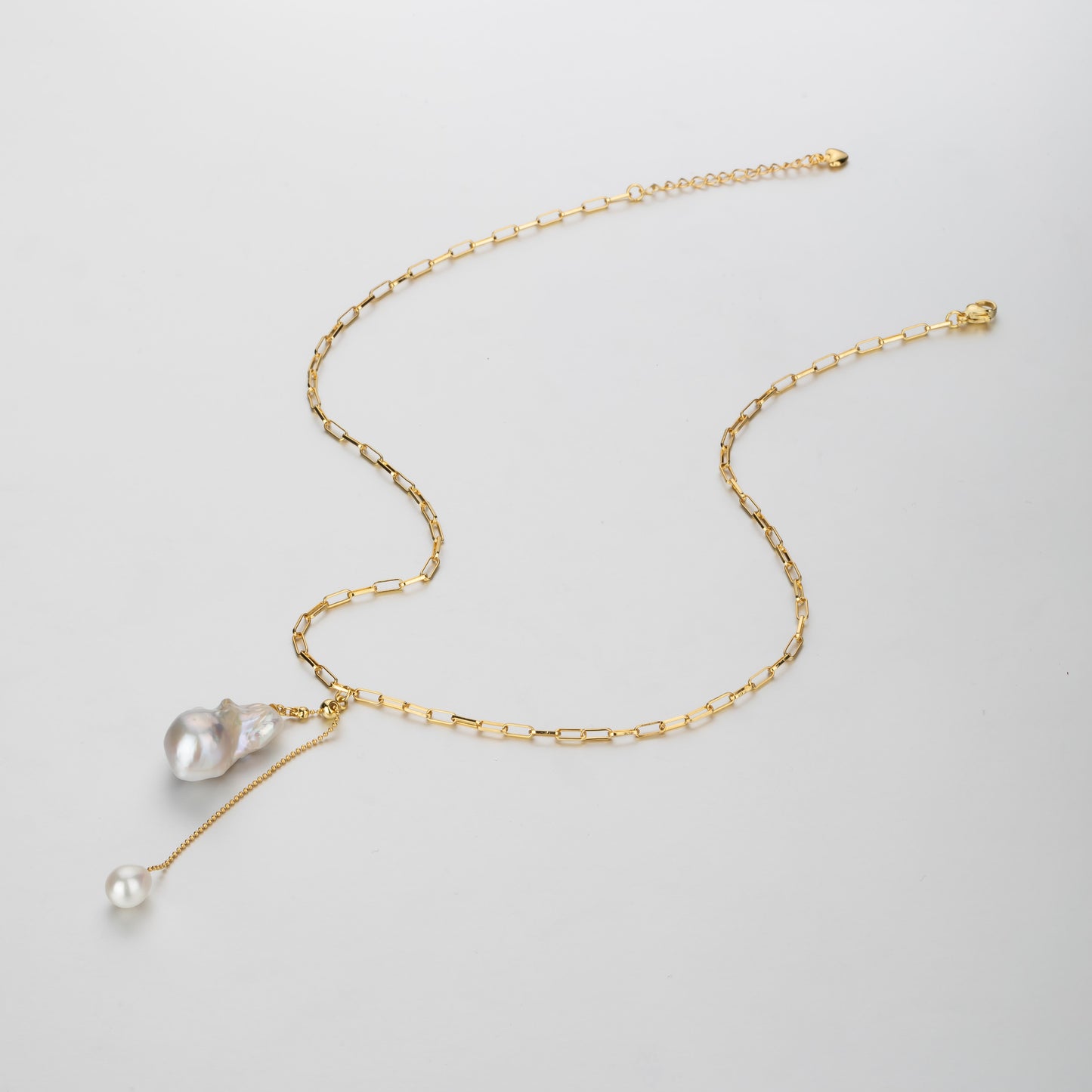 STELLA MARGARITA handcrafted pearl pendant necklace with gold chain and two distinct pearls