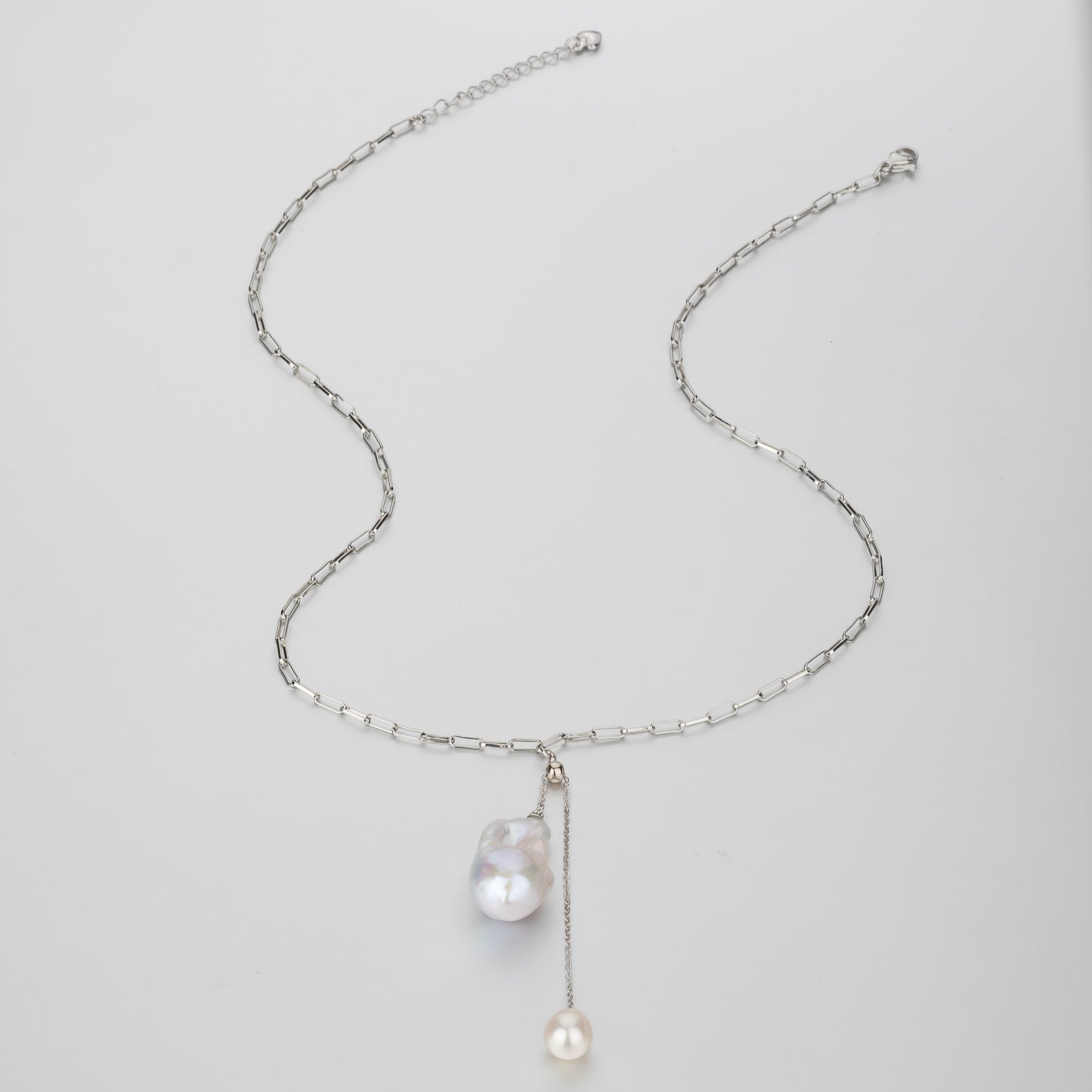 STELLA MARGARITA handcrafted pearl pendant necklace with silver chain and two pearl drops