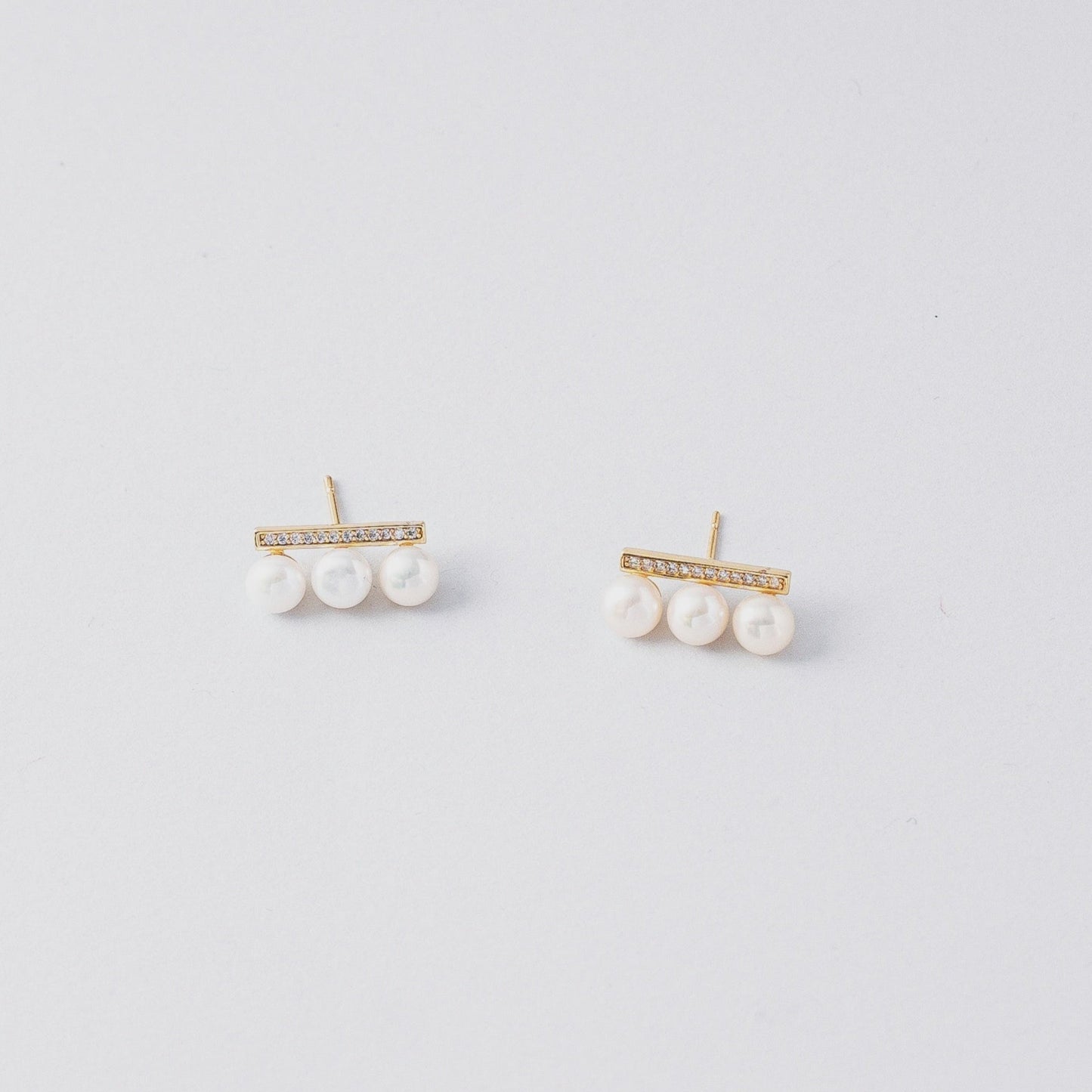 STELLA MARGARITA gold earrings with three pearls and small crystals unique pearl jewelry for women