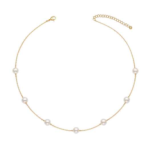 18K Gold Freshwater Pearl Tincup Necklace