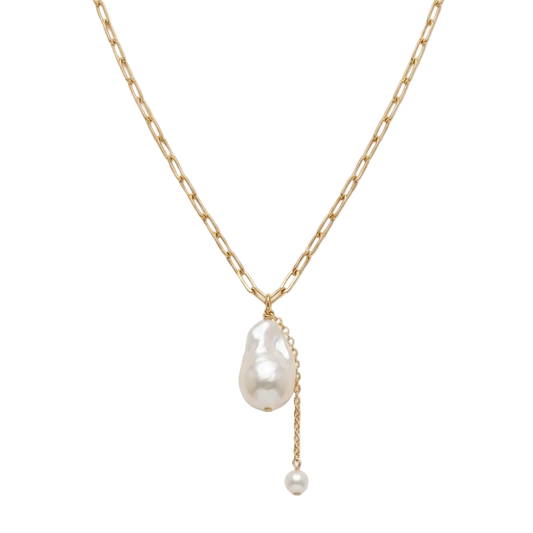 18K Gold Baroque Pendant Pearl Necklace