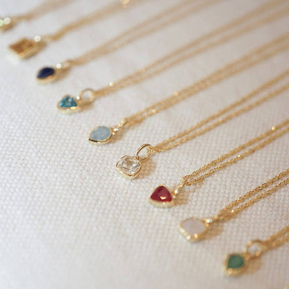 18K Gold Plated Stainless Steel 12 Birthstone Pendant Necklace - STELLA MARGARITA