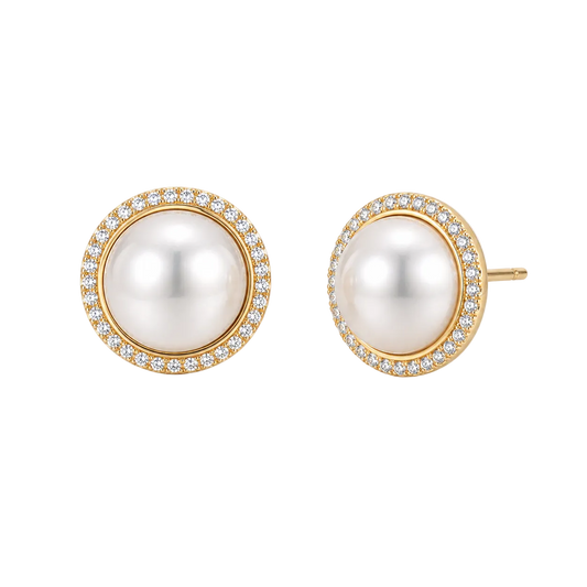 Diamond Rim Mabe Pearl Earrings