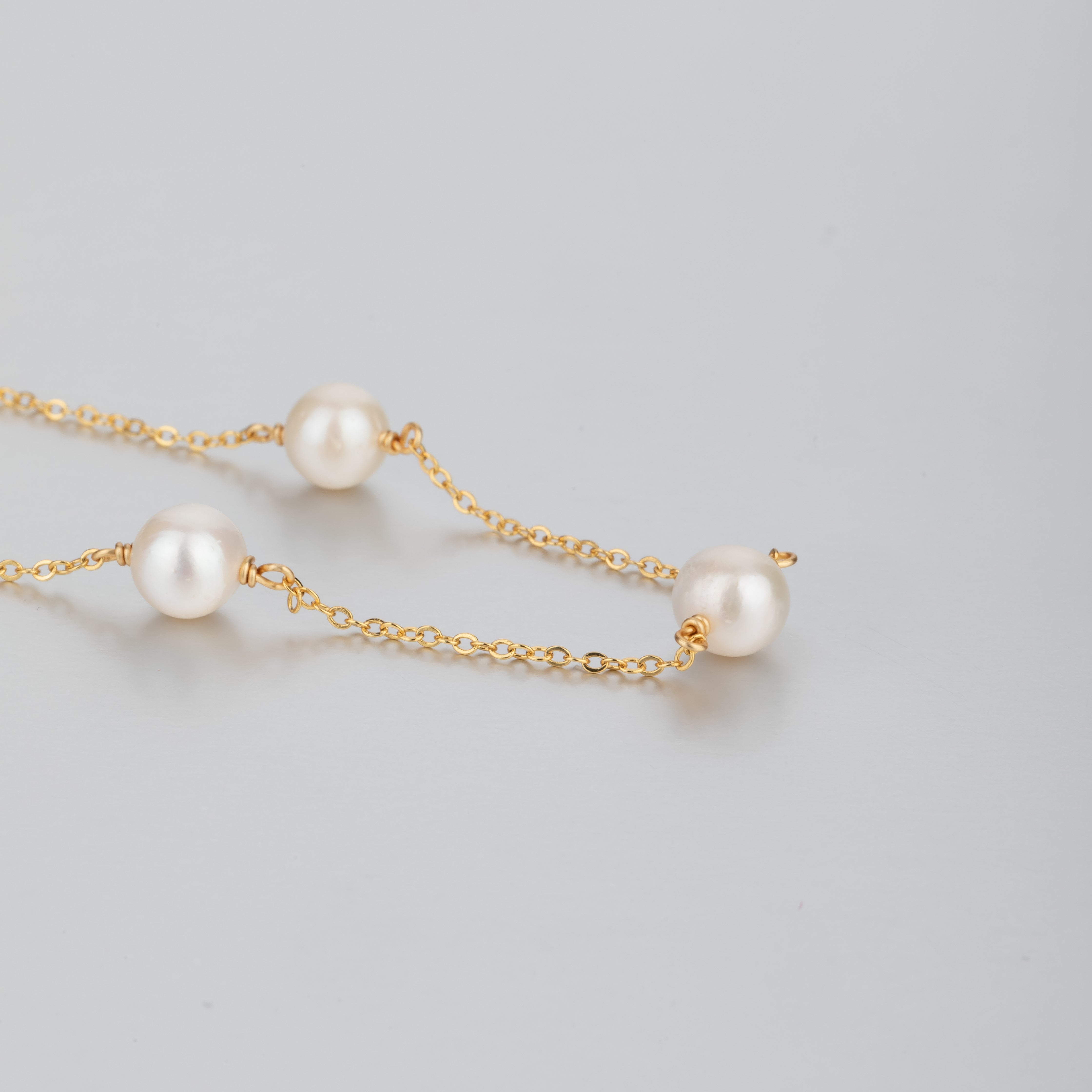 14K Gold Freshwater Pearl Tincup Necklace Bridal Freshwater