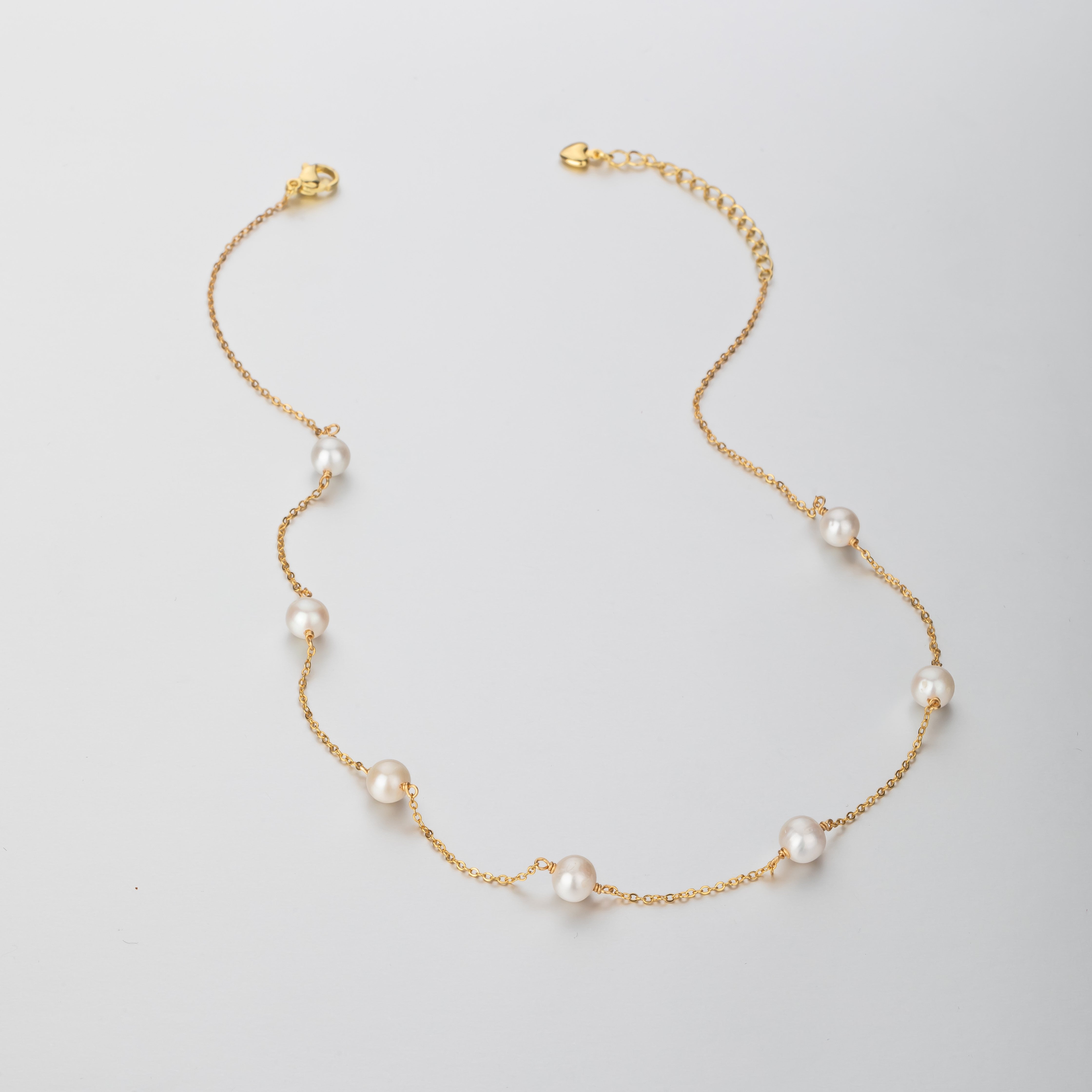14K Gold Freshwater Pearl Tincup Necklace Bridal Freshwater