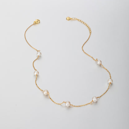 STELLA MARGARITA bridal freshwater pearl necklace with gold chain and evenly spaced pearls