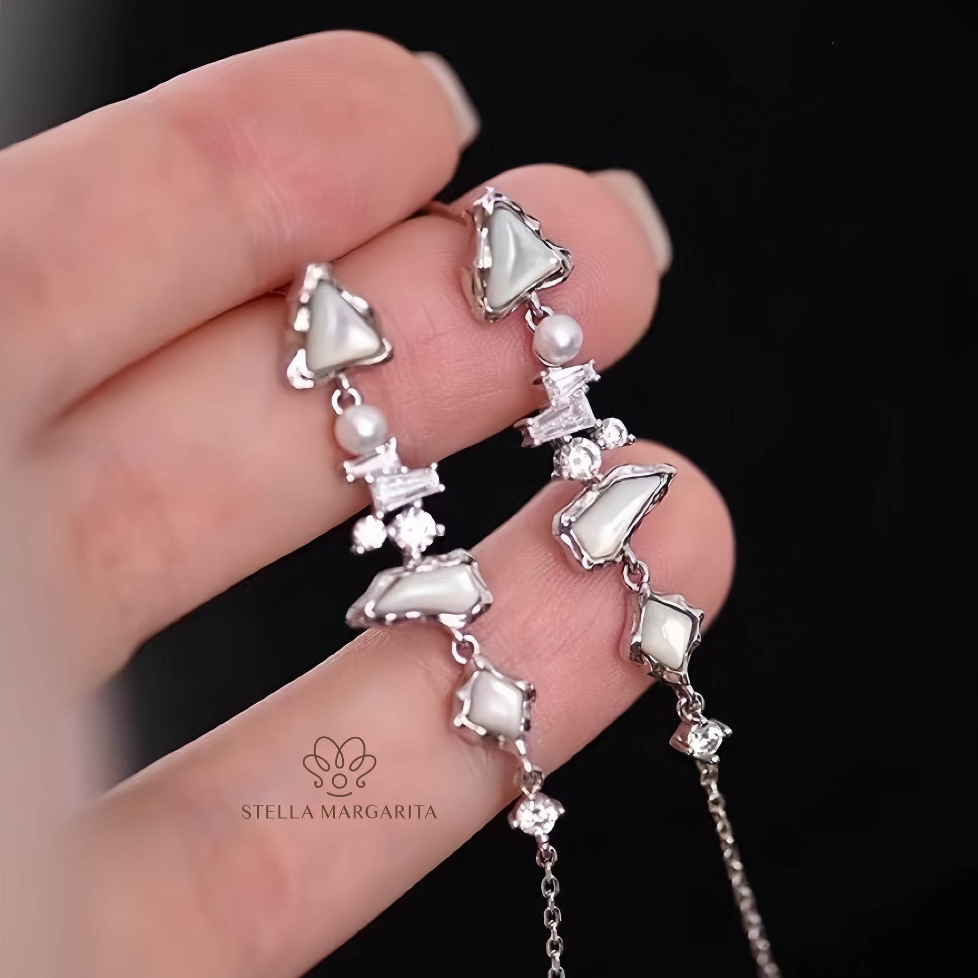 STELLA MARGARITA earrings featuring pearl and crystal details inspired by Arctic glacier inspired jewelry