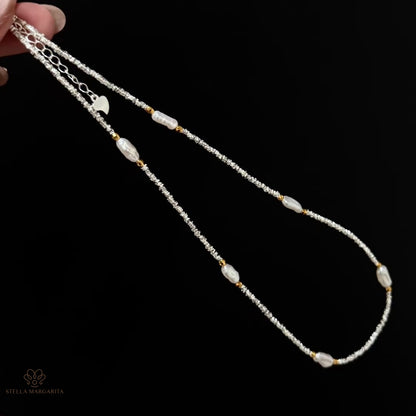 STELLA MARGARITA sterling silver baroque pearl choker with delicate chain and irregular pearls