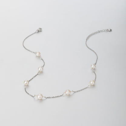 STELLA MARGARITA sterling silver freshwater pearl necklace with evenly spaced pearls on delicate chain